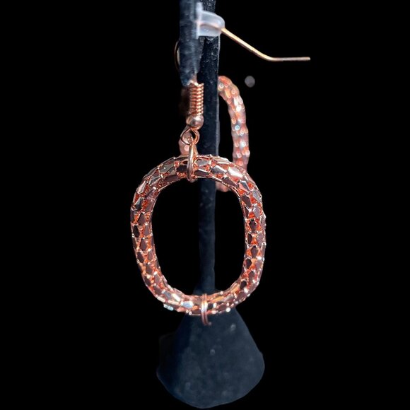 Rose Gold Tone Mesh Lariat Necklace/Hoop Earrings Set Boho Statement Elegant - Picture 3 of 11